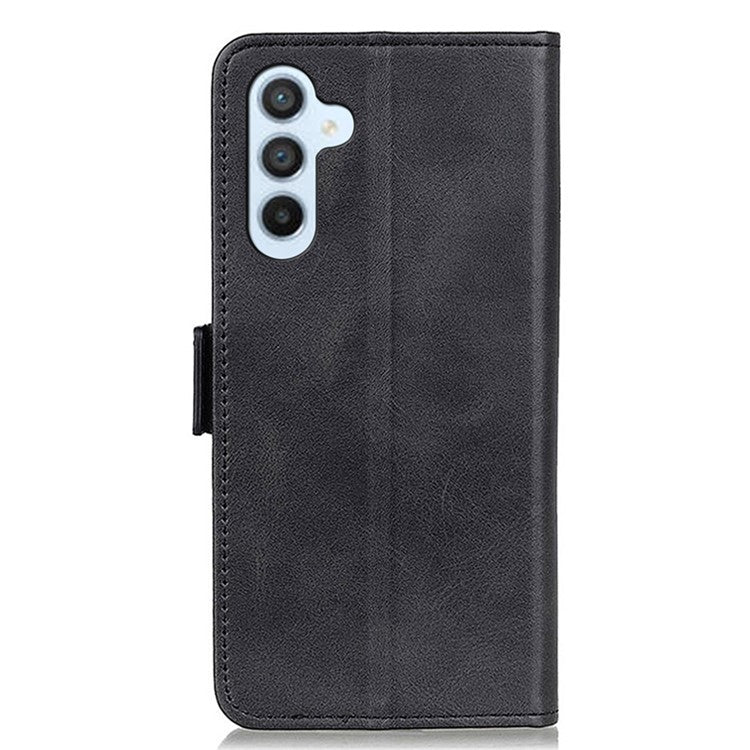 For Samsung Galaxy M35 5G Case Stand Cowhide Texture PU Leather Phone Cover - Black