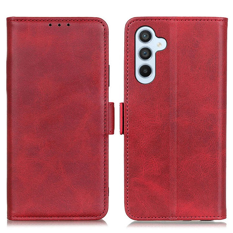 For Samsung Galaxy M35 5G Case Stand Cowhide Texture PU Leather Phone Cover - Red