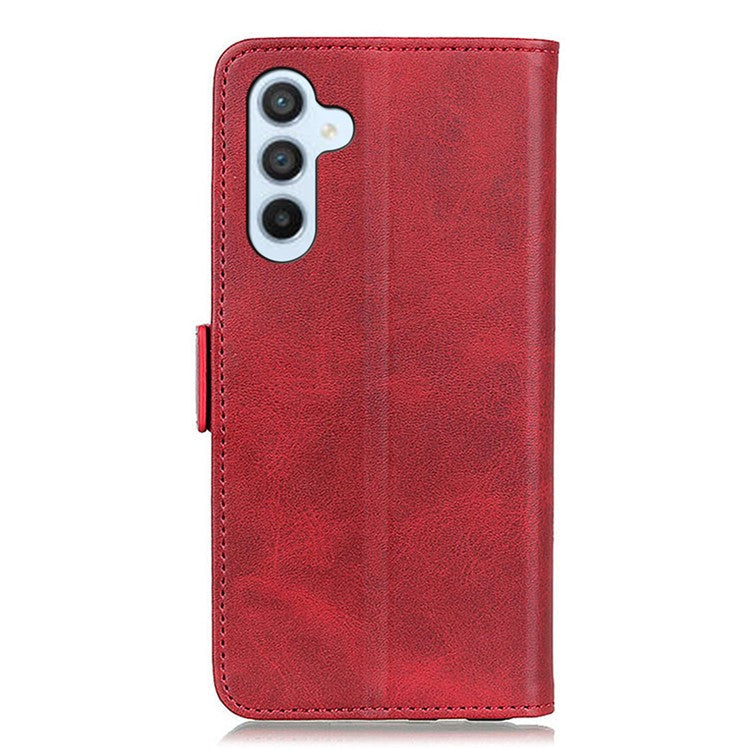 For Samsung Galaxy M35 5G Case Stand Cowhide Texture PU Leather Phone Cover - Red