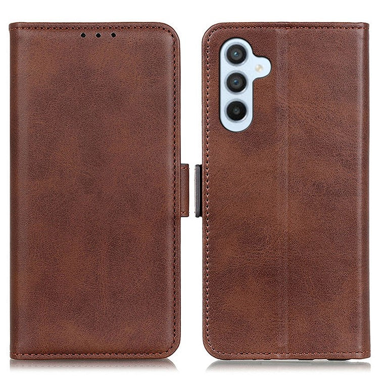 For Samsung Galaxy M35 5G Case Stand Cowhide Texture PU Leather Phone Cover - Brown