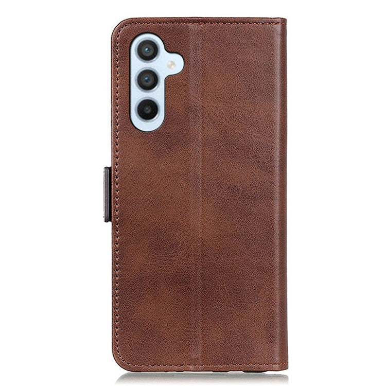 For Samsung Galaxy M35 5G Case Stand Cowhide Texture PU Leather Phone Cover - Brown
