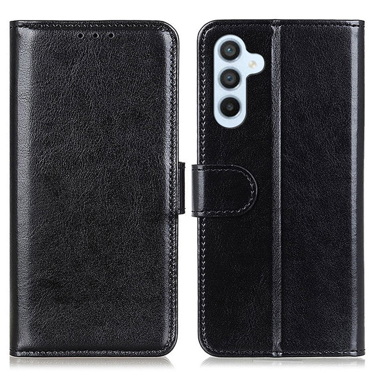 For Samsung Galaxy M35 5G Case Crazy Horse Texture PU Leather Phone Stand Cover - Black
