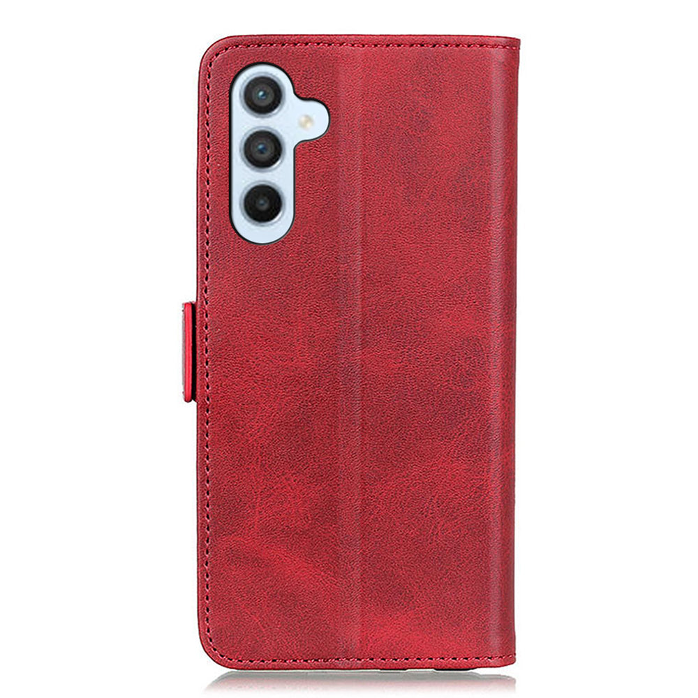 For Samsung Galaxy A16 5G / A16 4G Case Stand Cowhide Texture PU Leather Phone Cover - Red
