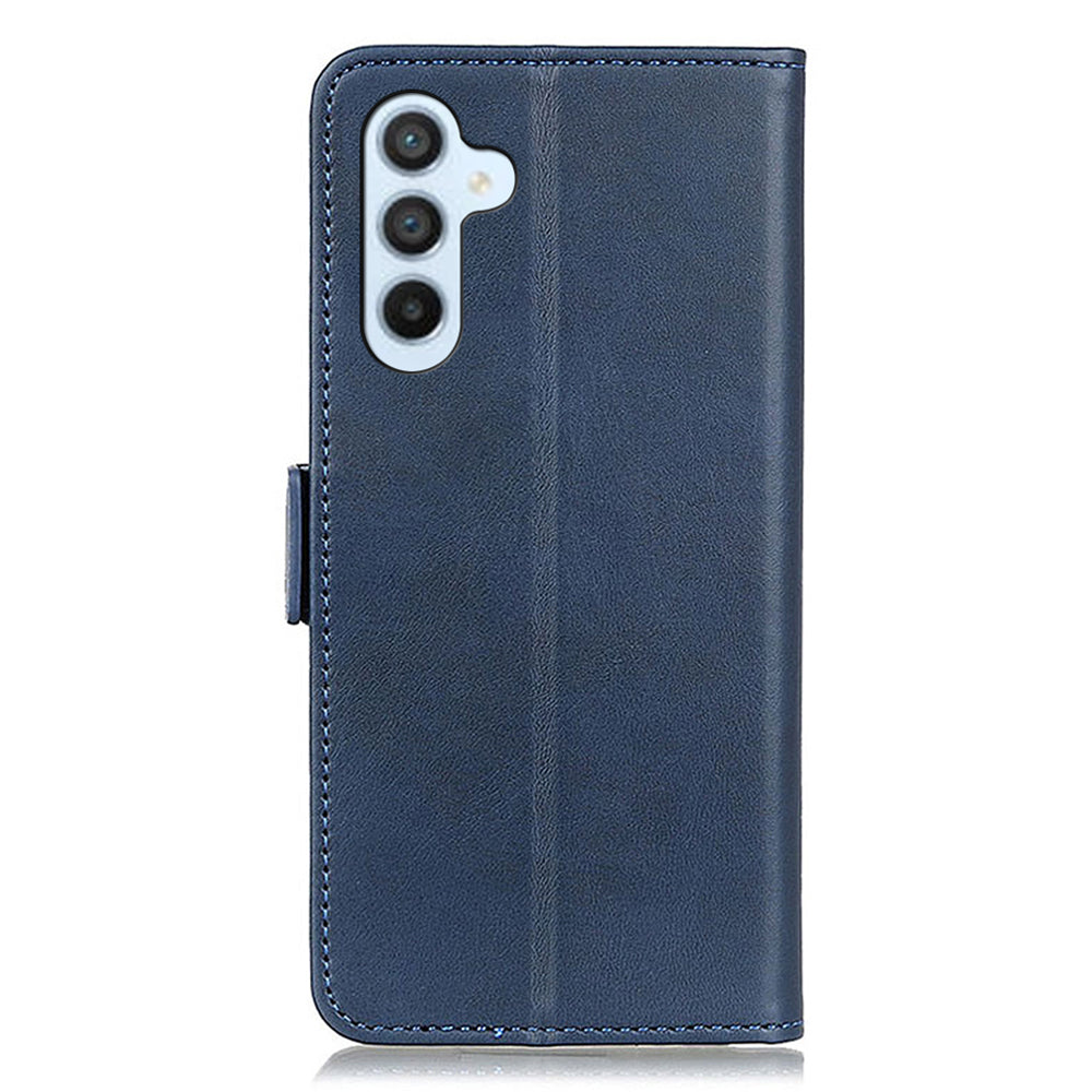For Samsung Galaxy A16 5G / A16 4G Case Stand Cowhide Texture PU Leather Phone Cover - Blue