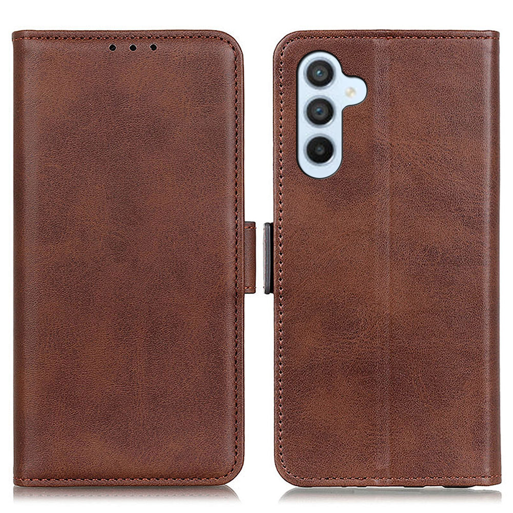 For Samsung Galaxy A16 5G / A16 4G Case Stand Cowhide Texture PU Leather Phone Cover - Brown