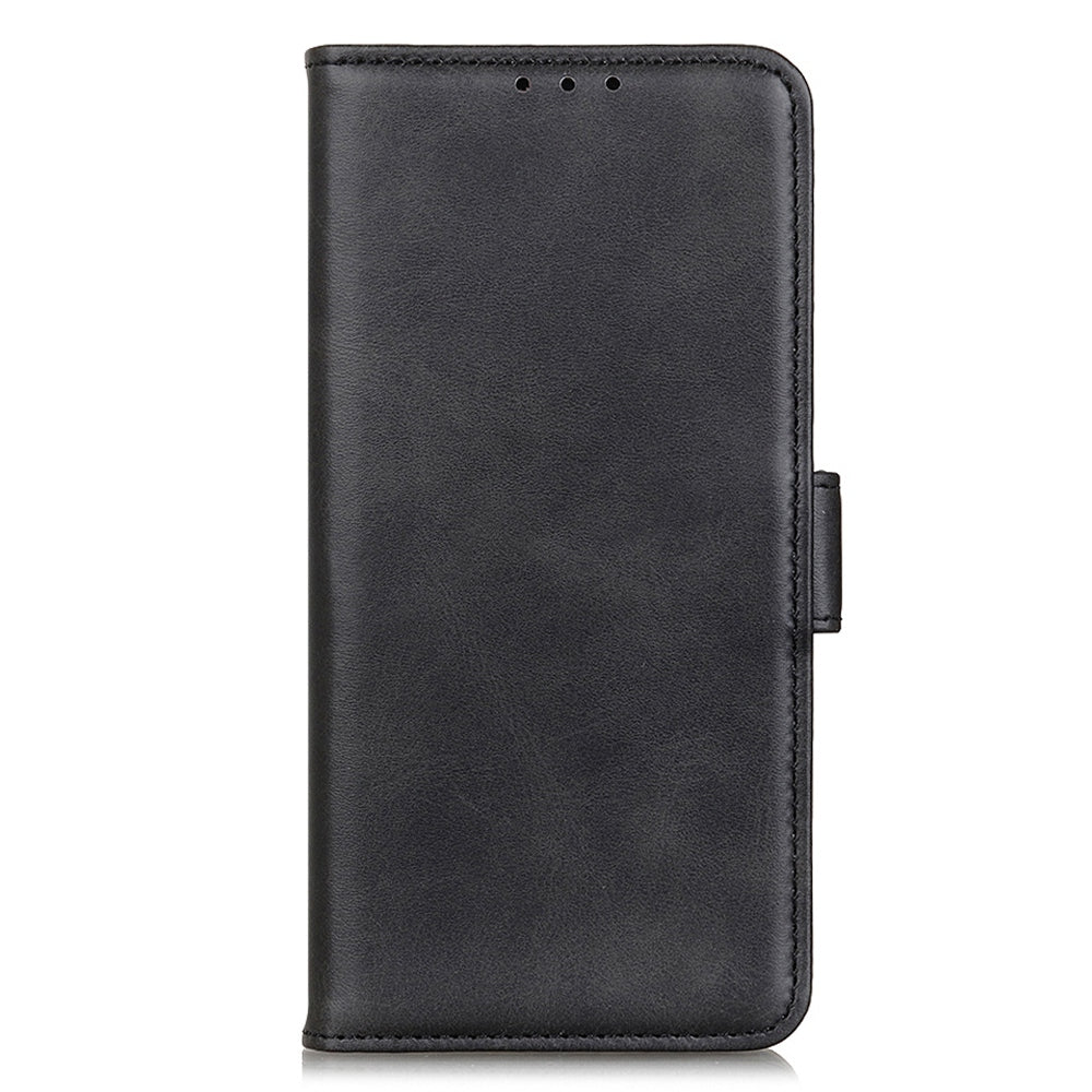 For Samsung Galaxy A06 Case Stand Cowhide Texture PU Leather Phone Cover - Black
