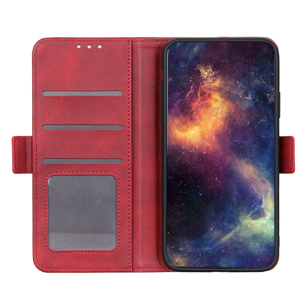 For Samsung Galaxy A06 Case Stand Cowhide Texture PU Leather Phone Cover - Red