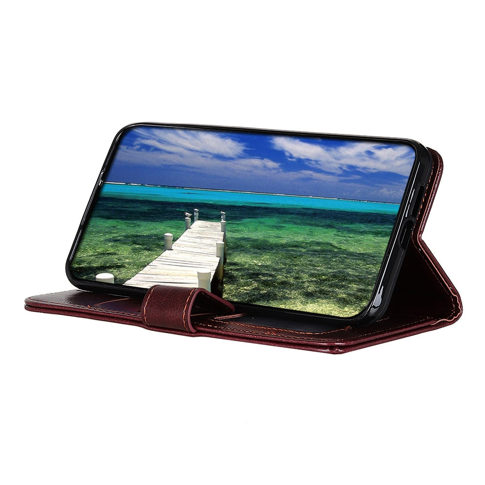 For Samsung Galaxy A06 Case Crazy Horse Texture PU Leather Phone Stand Cover - Brown