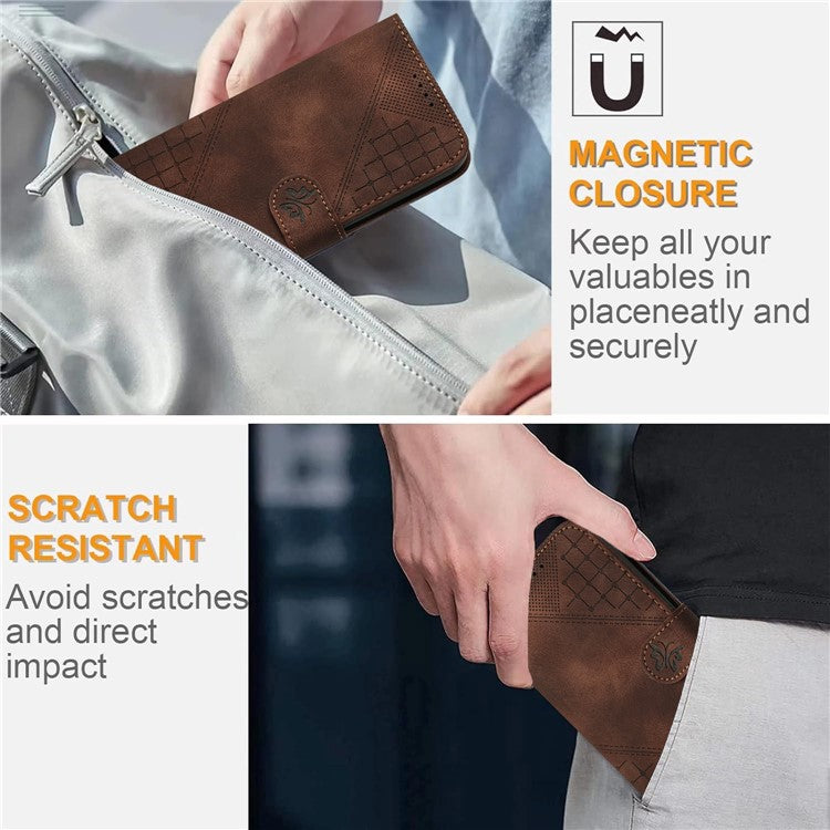 For Samsung Galaxy F55 5G / C55 5G / M55 5G Leather Wallet Case Butterfly Flower Imprinted Phone Cover with Strap - Brown