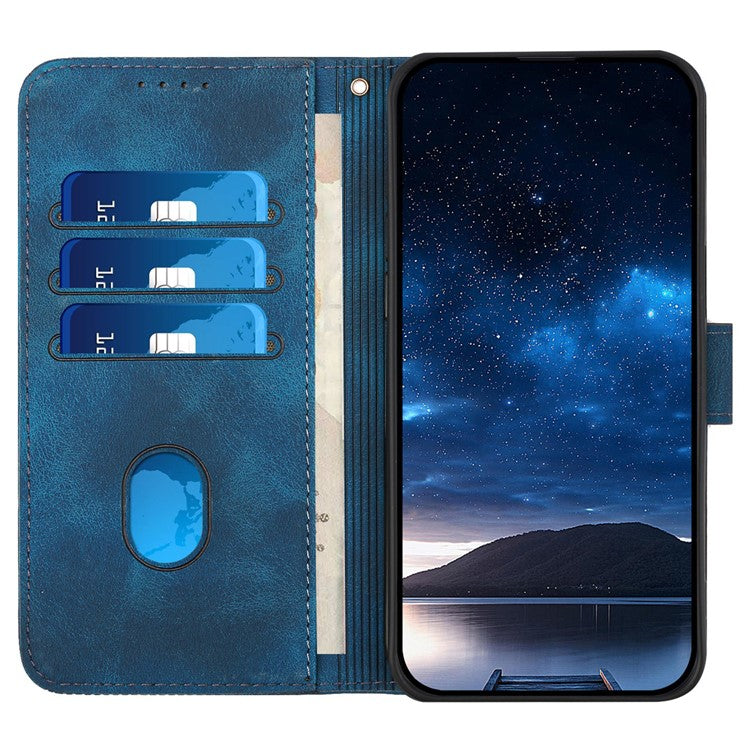 For Samsung Galaxy F55 5G / C55 5G / M55 5G Leather Wallet Case Butterfly Flower Imprinted Phone Cover with Strap - Sapphire