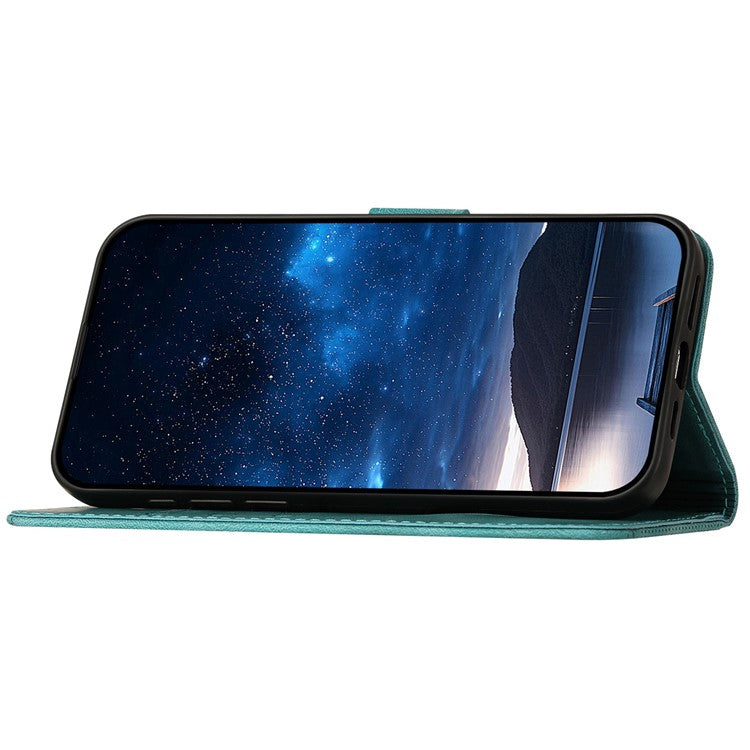 For Samsung Galaxy F55 5G / C55 5G / M55 5G Leather Wallet Case Butterfly Flower Imprinted Phone Cover with Strap - Baby Blue