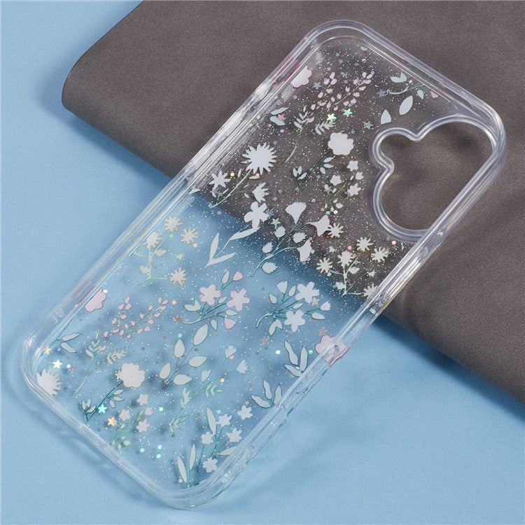 For iPhone 16 Case Glitter Flower Epoxy Shockproof Phone Cover - Style C
