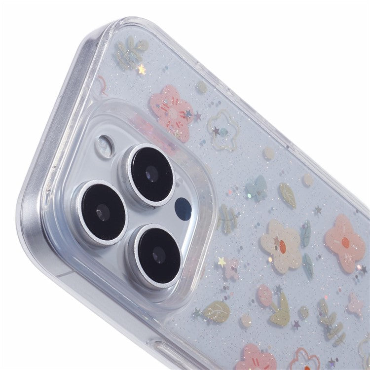 For iPhone 16 Pro Case Glitter Flower Epoxy Shockproof Phone Cover - Style B