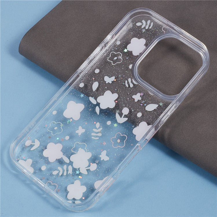 For iPhone 16 Pro Case Glitter Flower Epoxy Shockproof Phone Cover - Style B