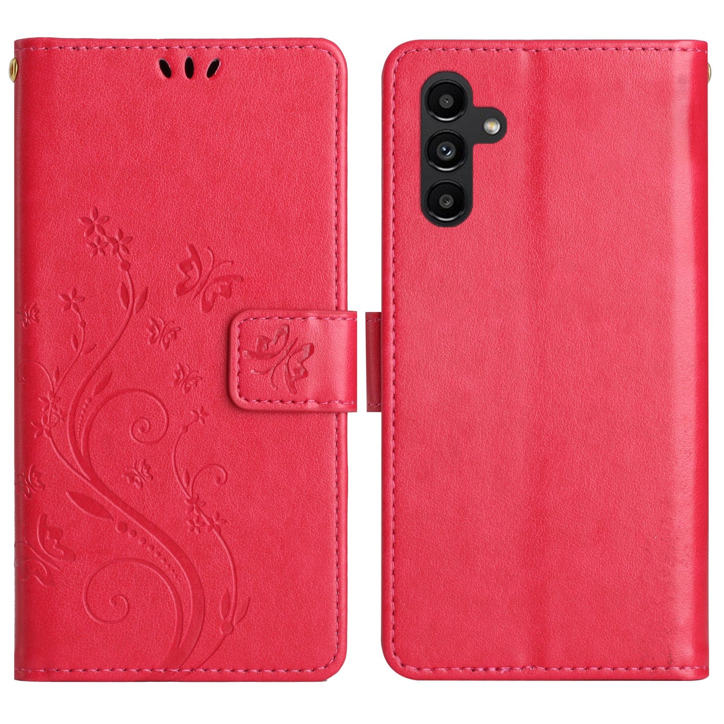 For Samsung Galaxy A16 5G / A16 4G Case PU Leather Phone Wallet Cover with Strap - Red