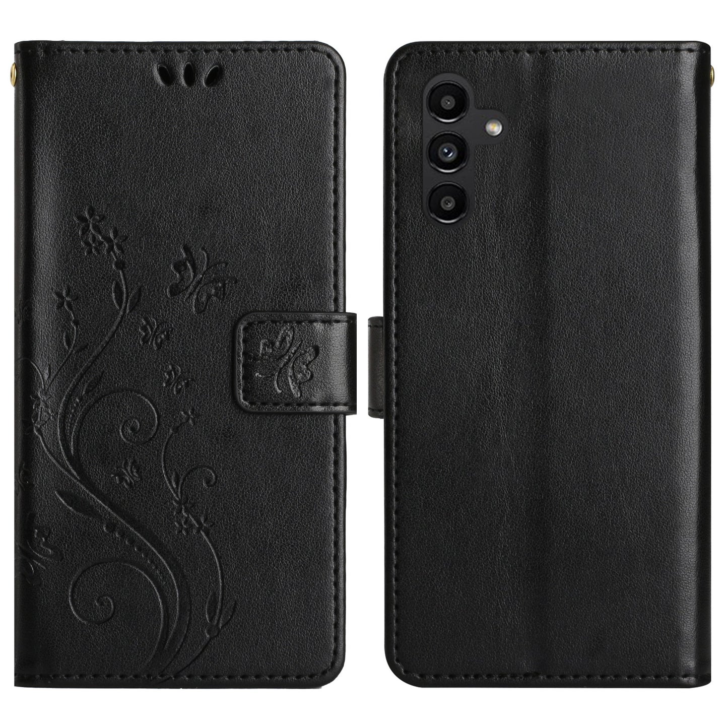 For Samsung Galaxy A16 5G / A16 4G Case PU Leather Phone Wallet Cover with Strap - Black