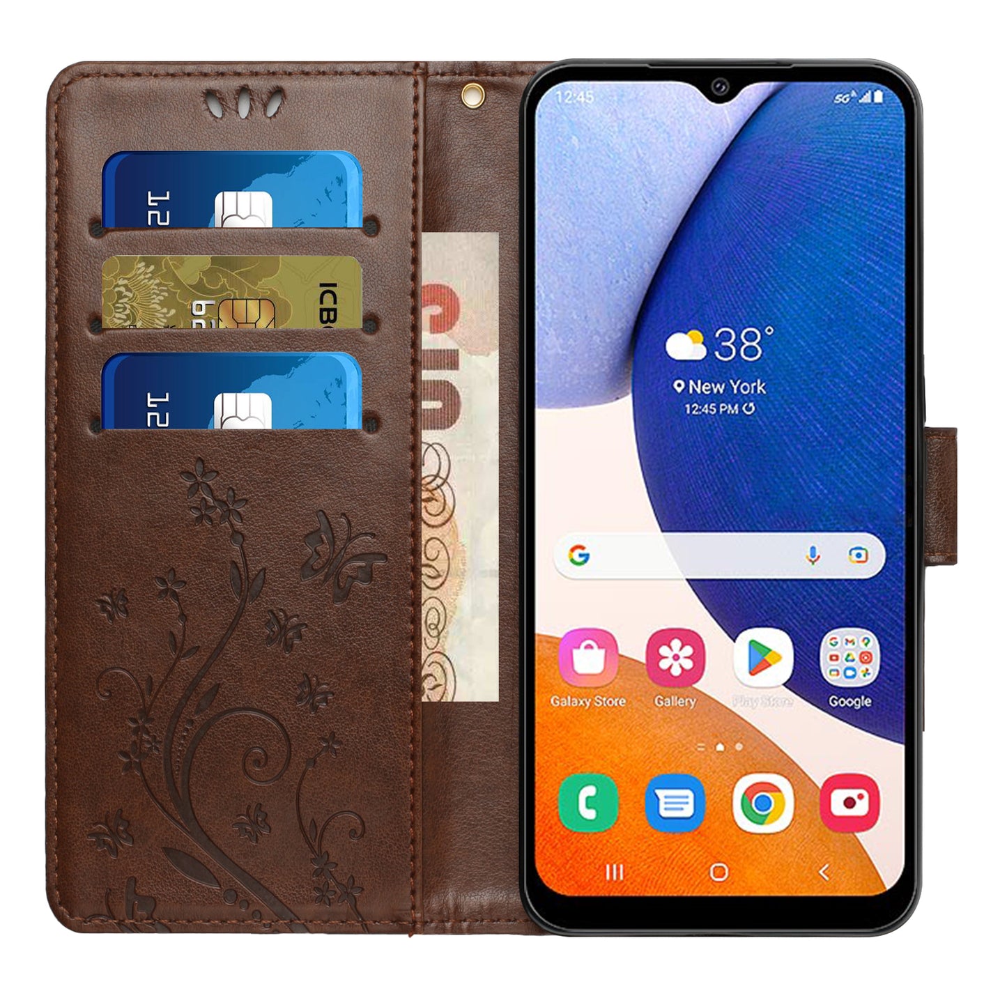 For Samsung Galaxy A16 5G / A16 4G Case PU Leather Phone Wallet Cover with Strap - Brown