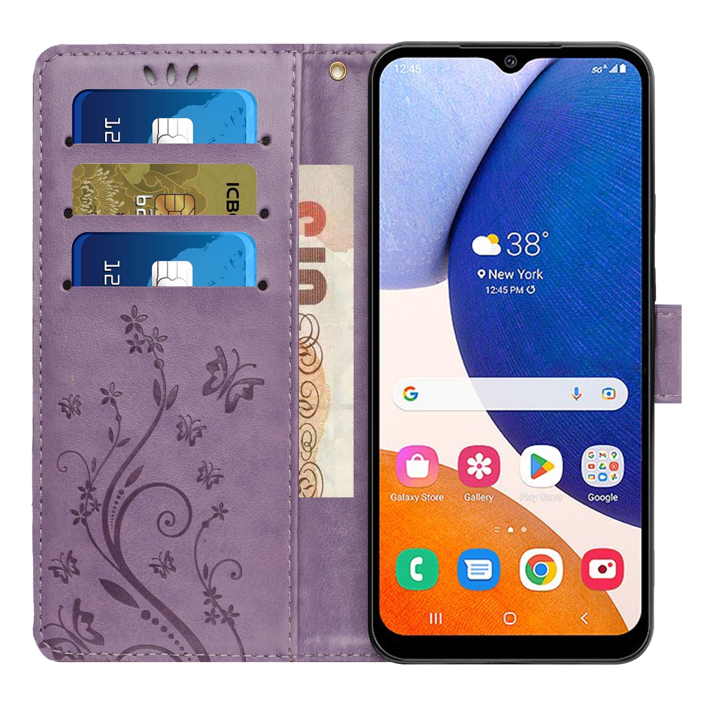 For Samsung Galaxy A16 5G / A16 4G Case PU Leather Phone Wallet Cover with Strap - Light Purple
