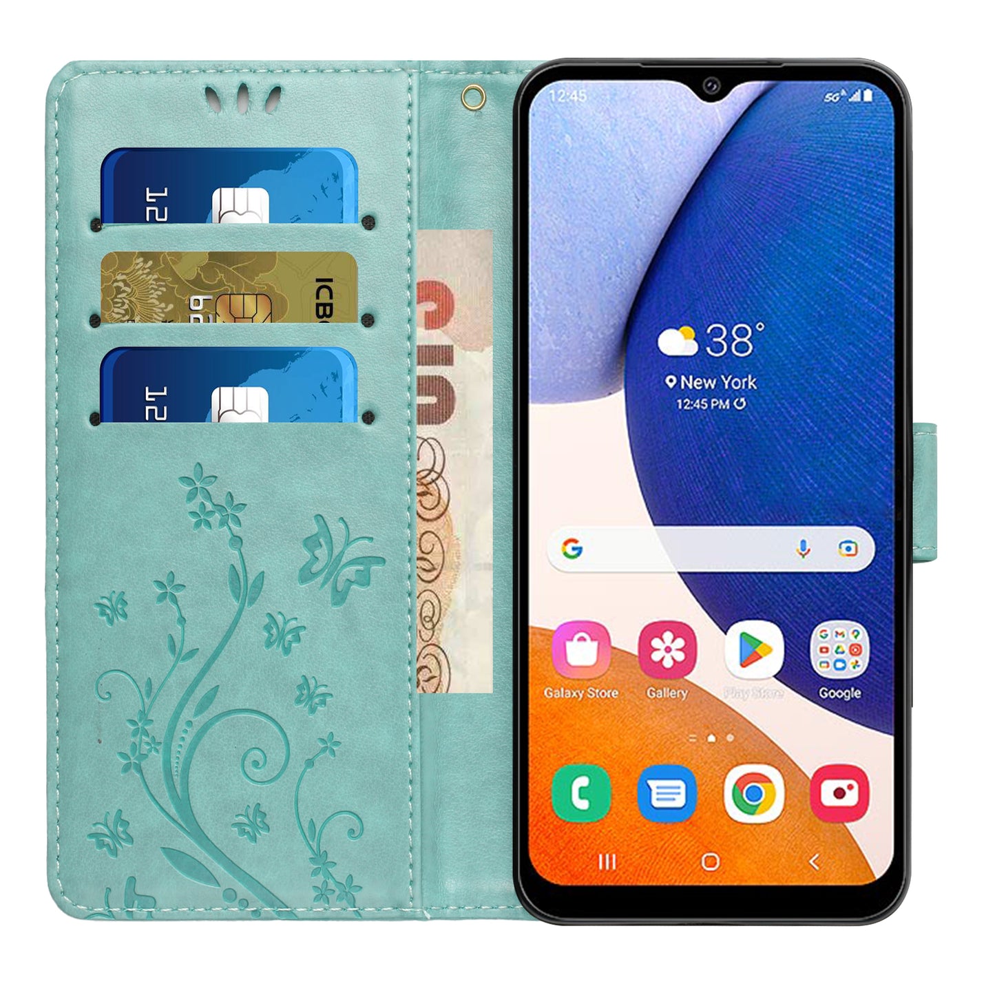 For Samsung Galaxy A16 5G / A16 4G Case PU Leather Phone Wallet Cover with Strap - Baby Blue