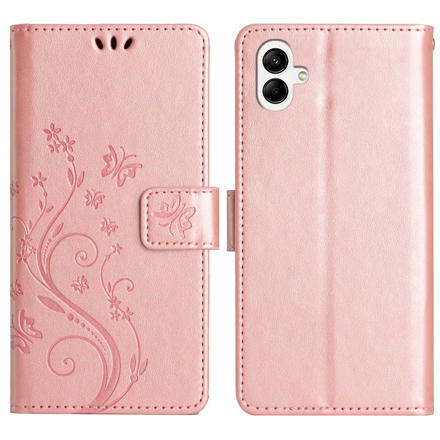 For Samsung Galaxy A06 Case PU Leather Phone Wallet Cover with Strap - Rose Gold