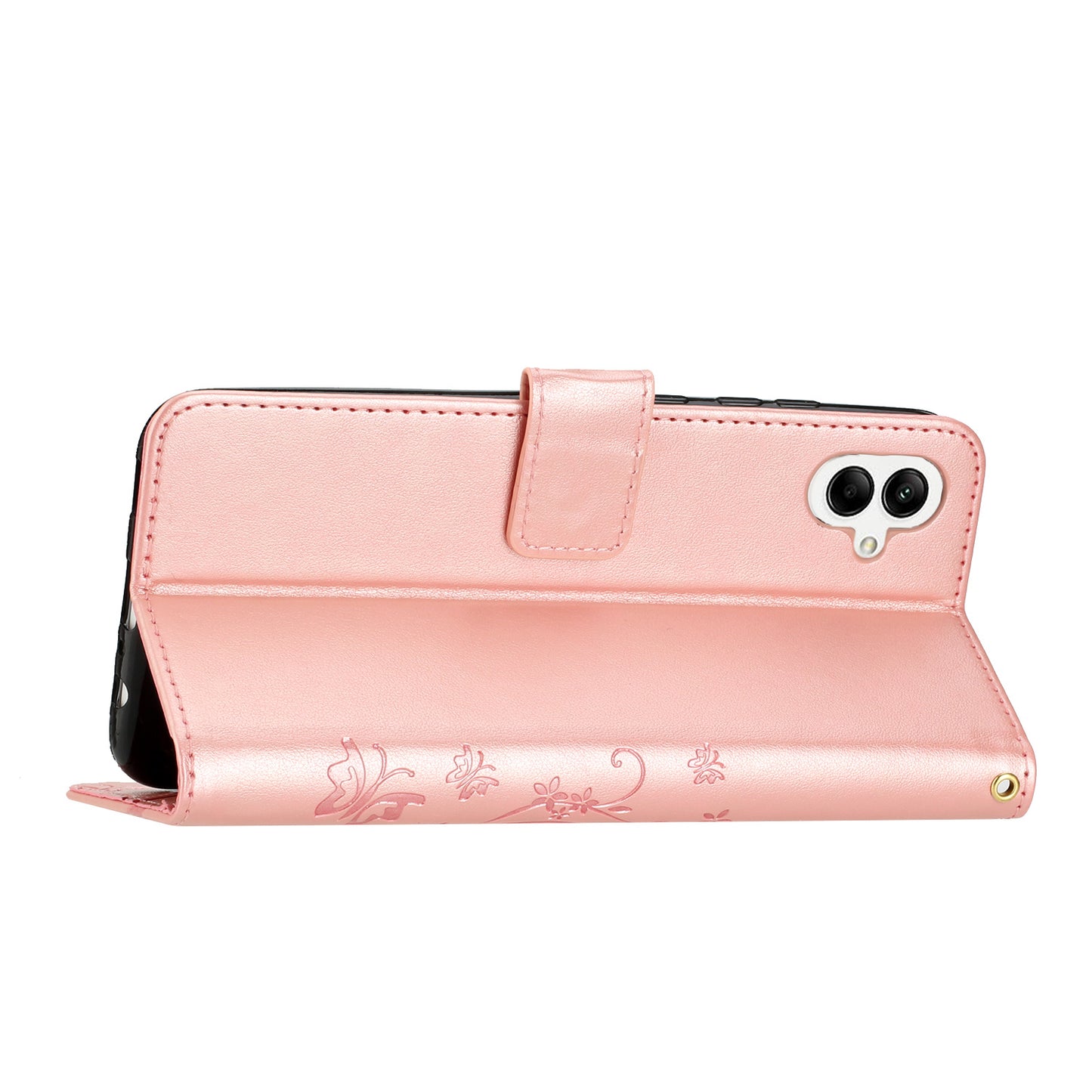 For Samsung Galaxy A06 Case PU Leather Phone Wallet Cover with Strap - Rose Gold