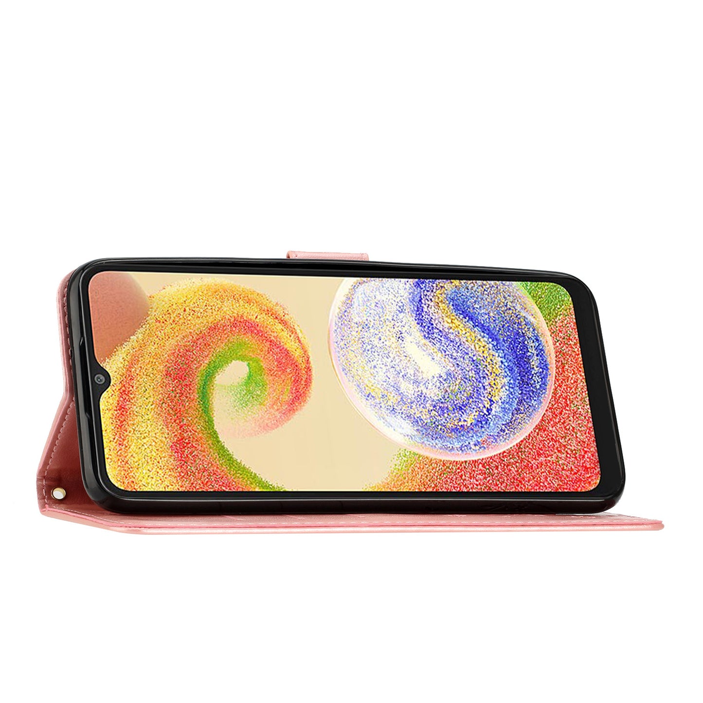 For Samsung Galaxy A06 Case PU Leather Phone Wallet Cover with Strap - Rose Gold