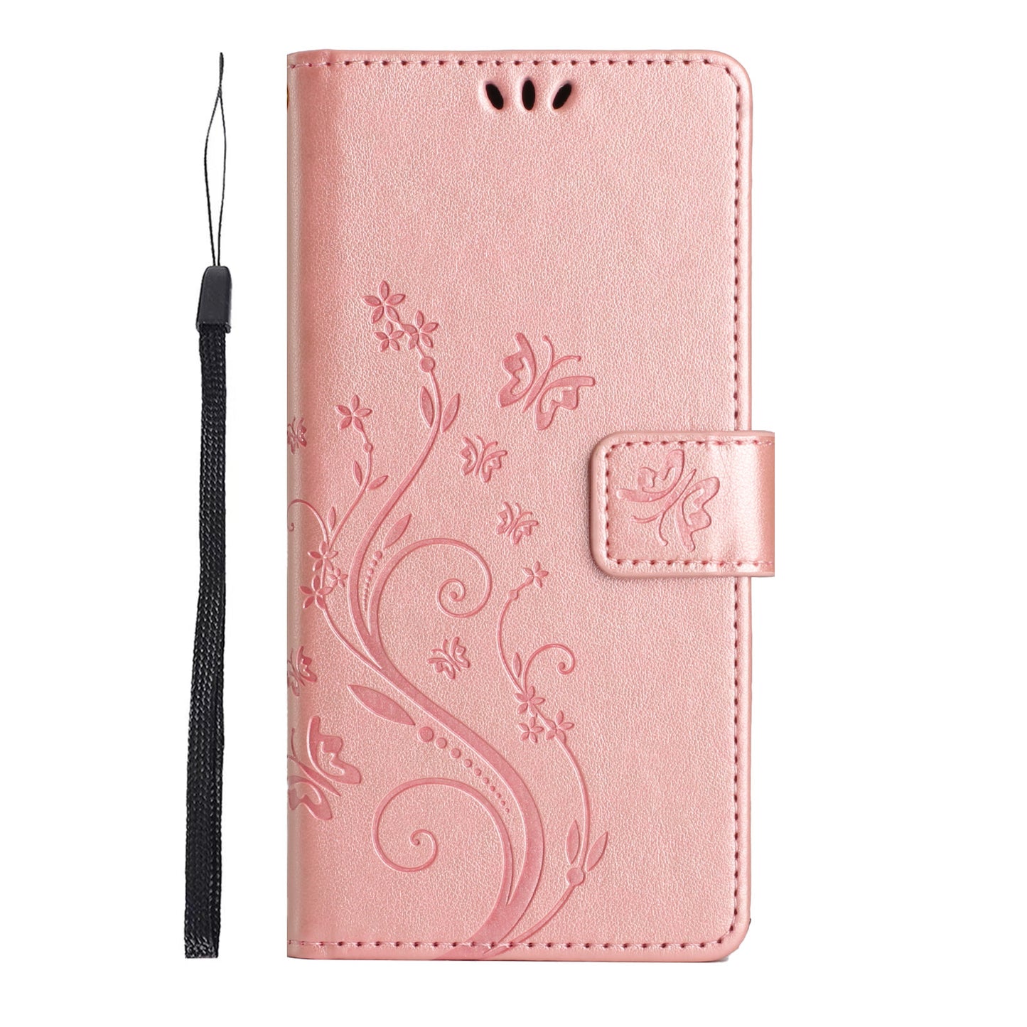 For Samsung Galaxy A06 Case PU Leather Phone Wallet Cover with Strap - Rose Gold