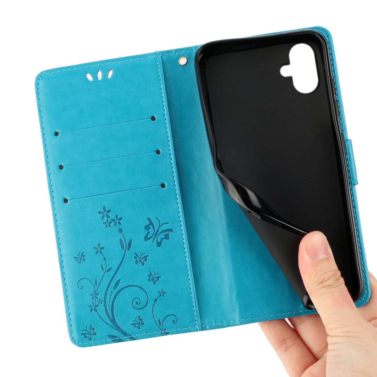 For Samsung Galaxy A06 Case PU Leather Phone Wallet Cover with Strap - Blue