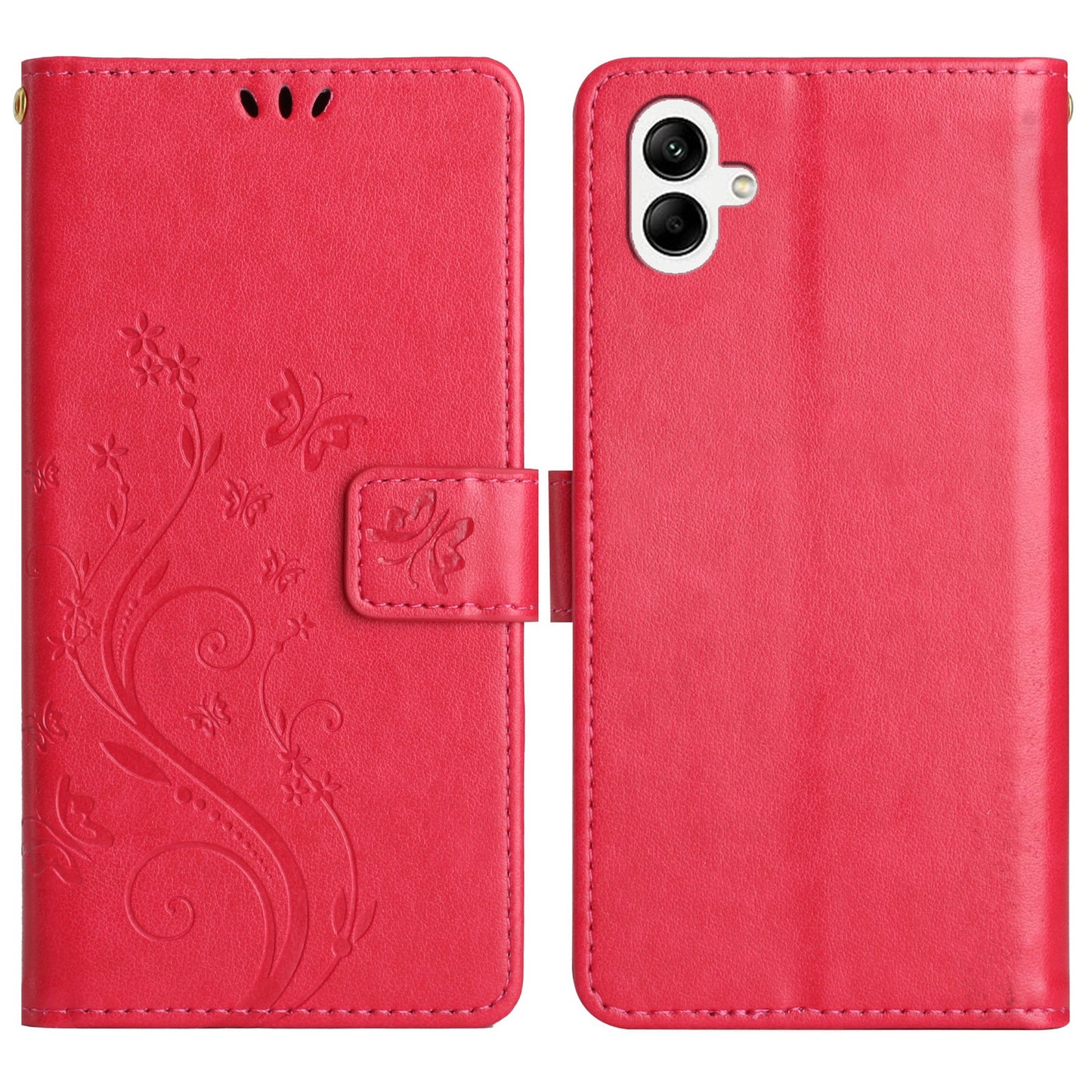 For Samsung Galaxy A06 Case PU Leather Phone Wallet Cover with Strap - Red