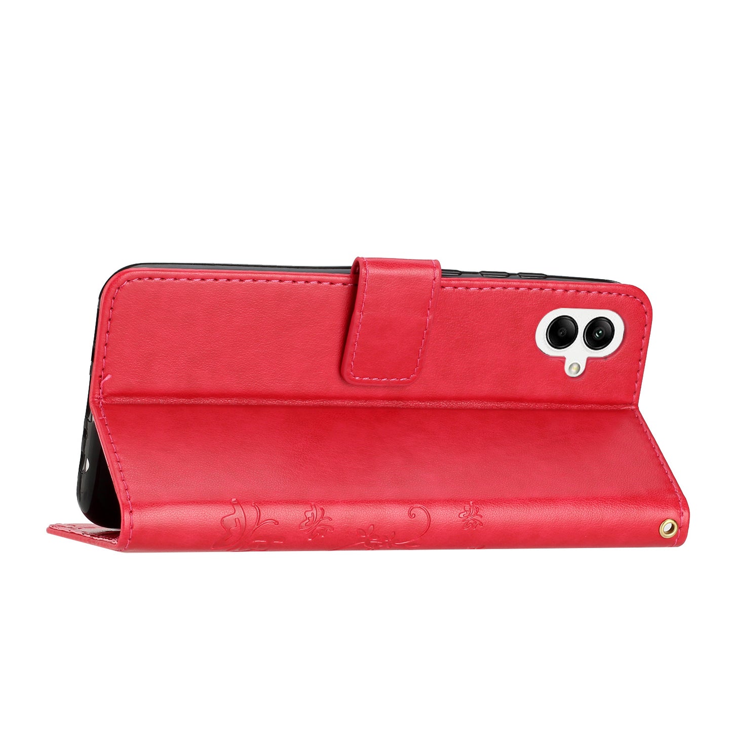 For Samsung Galaxy A06 Case PU Leather Phone Wallet Cover with Strap - Red