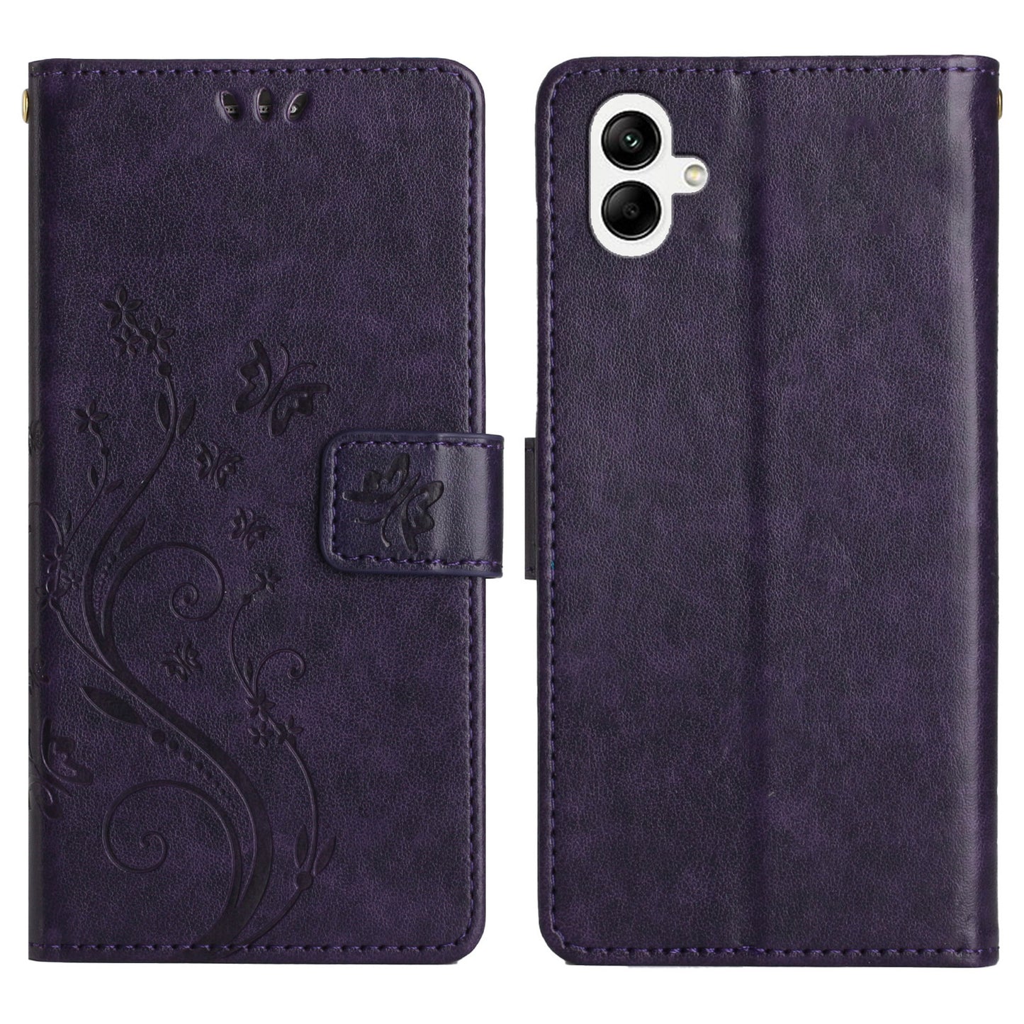 For Samsung Galaxy A06 Case PU Leather Phone Wallet Cover with Strap - Dark Purple