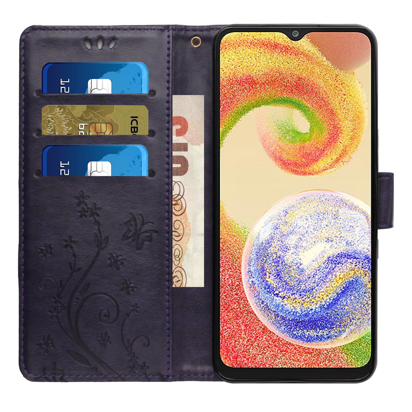 For Samsung Galaxy A06 Case PU Leather Phone Wallet Cover with Strap - Dark Purple
