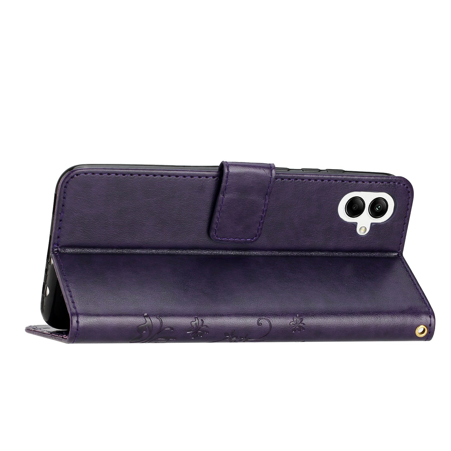 For Samsung Galaxy A06 Case PU Leather Phone Wallet Cover with Strap - Dark Purple