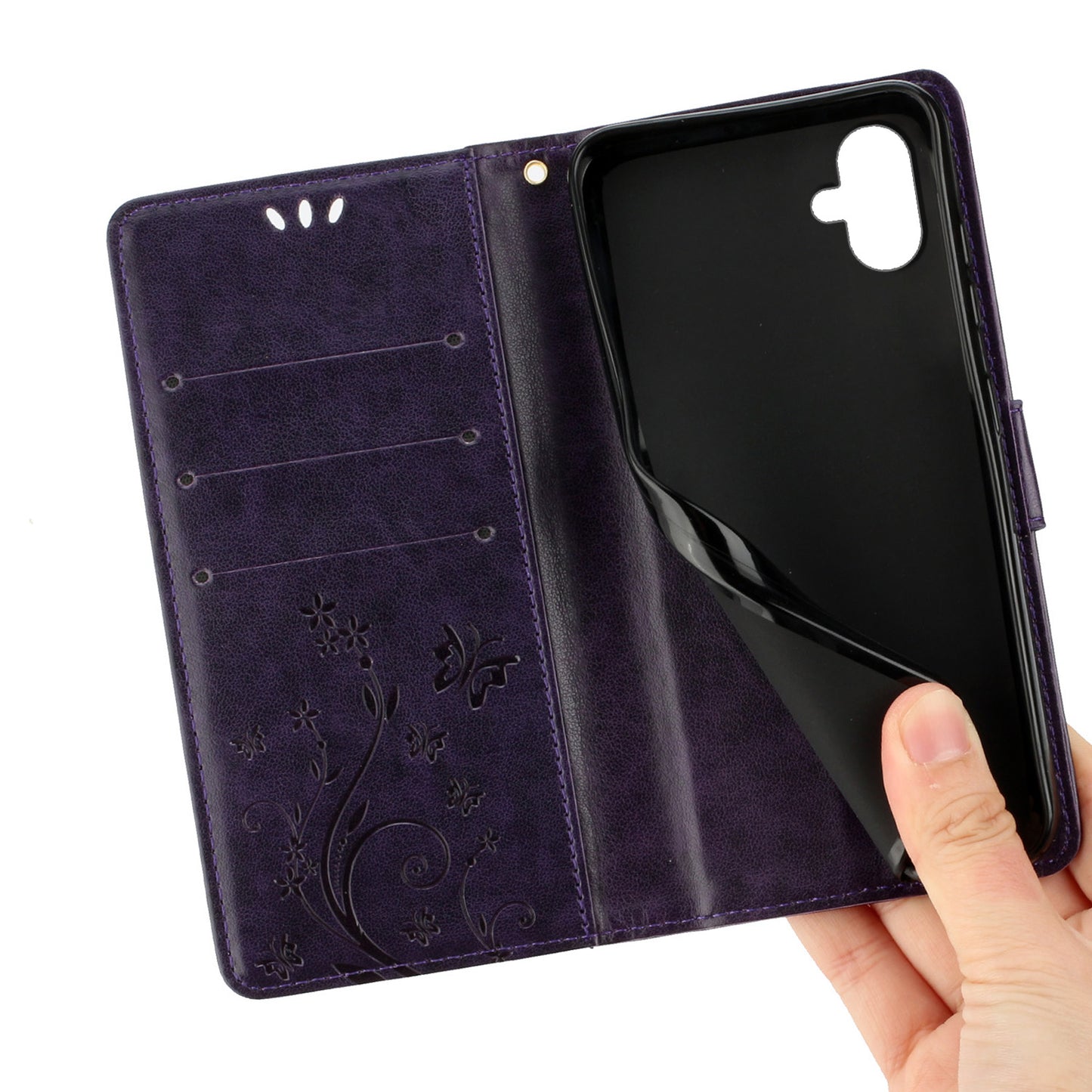 For Samsung Galaxy A06 Case PU Leather Phone Wallet Cover with Strap - Dark Purple