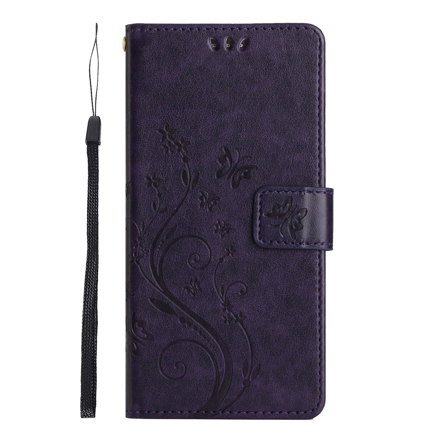 For Samsung Galaxy A06 Case PU Leather Phone Wallet Cover with Strap - Dark Purple