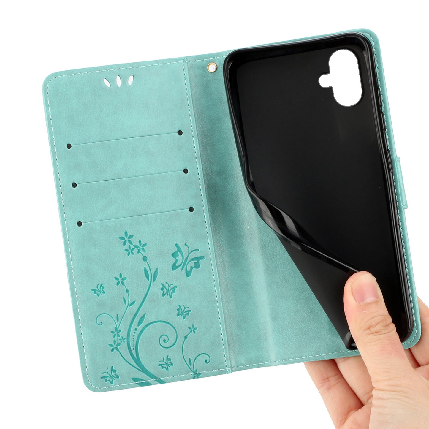 For Samsung Galaxy A06 Case PU Leather Phone Wallet Cover with Strap - Baby Blue
