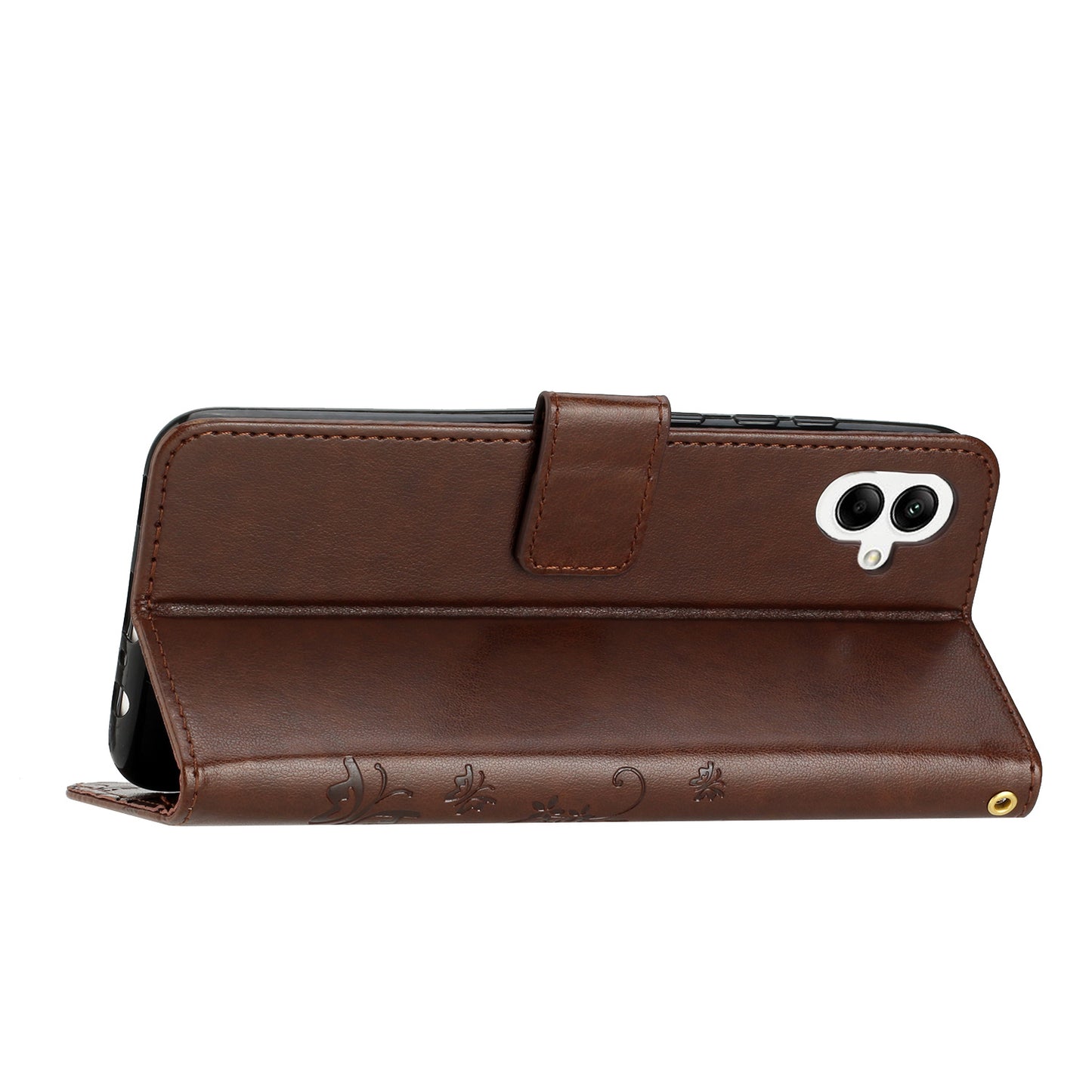 For Samsung Galaxy A06 Case PU Leather Phone Wallet Cover with Strap - Brown