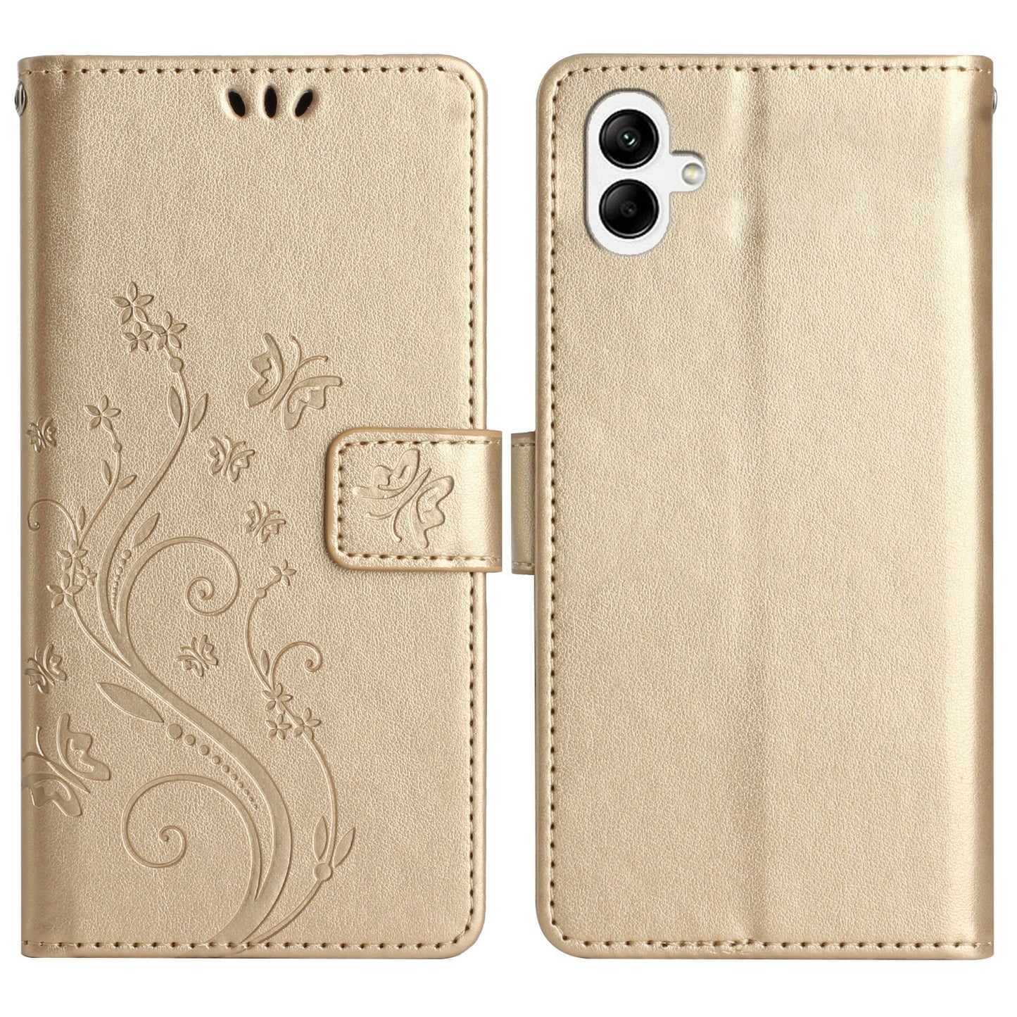 For Samsung Galaxy A06 Case PU Leather Phone Wallet Cover with Strap - Gold