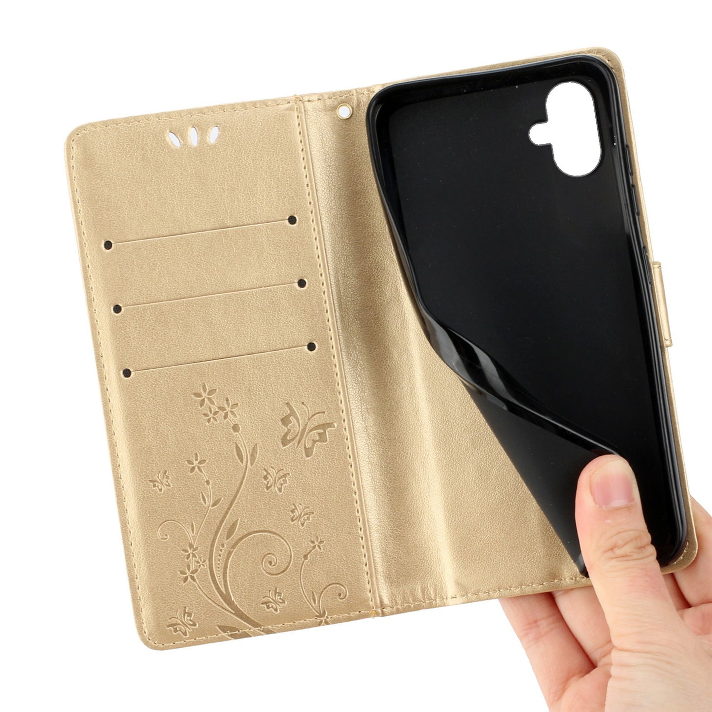 For Samsung Galaxy A06 Case PU Leather Phone Wallet Cover with Strap - Gold