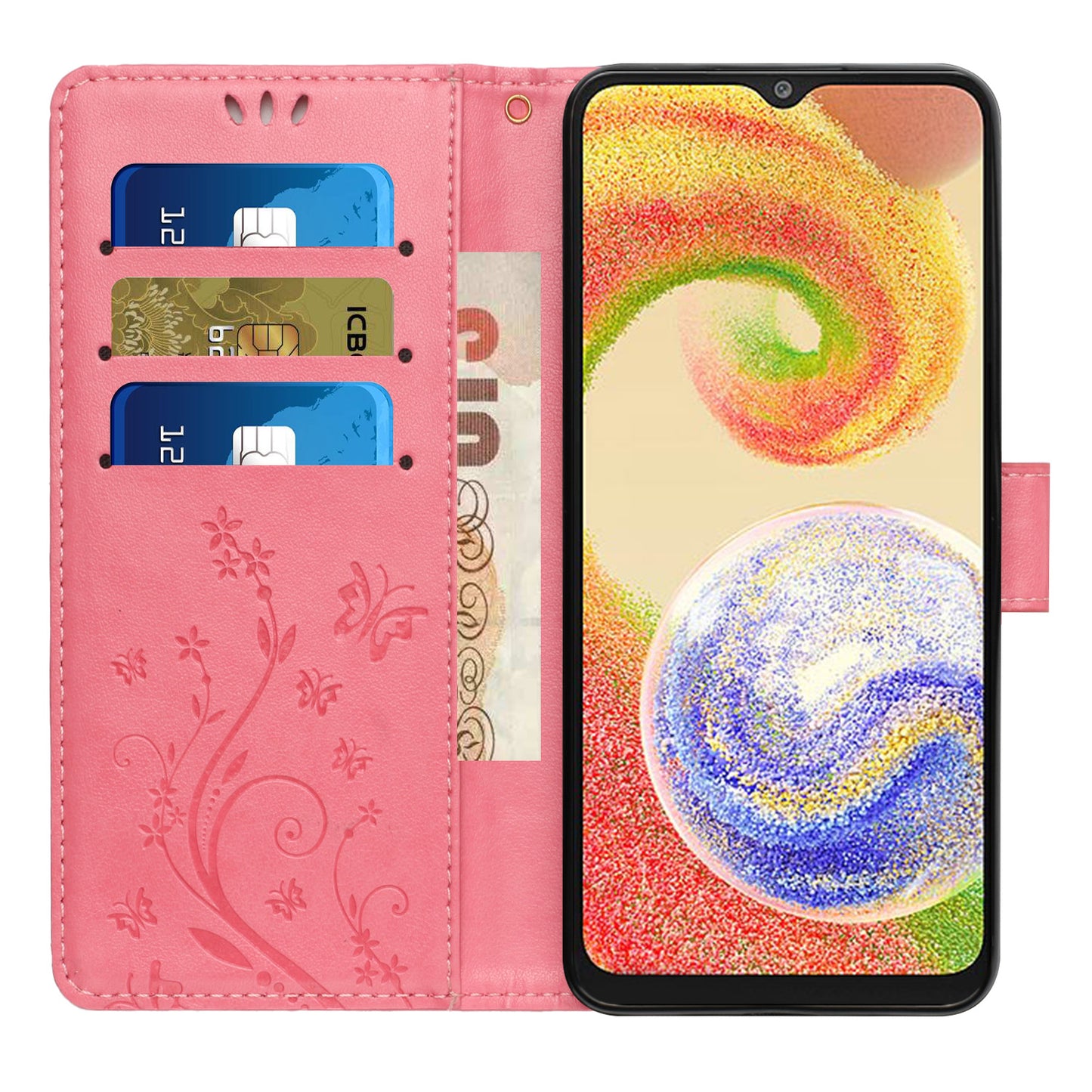 For Samsung Galaxy A06 Case PU Leather Phone Wallet Cover with Strap - Pink