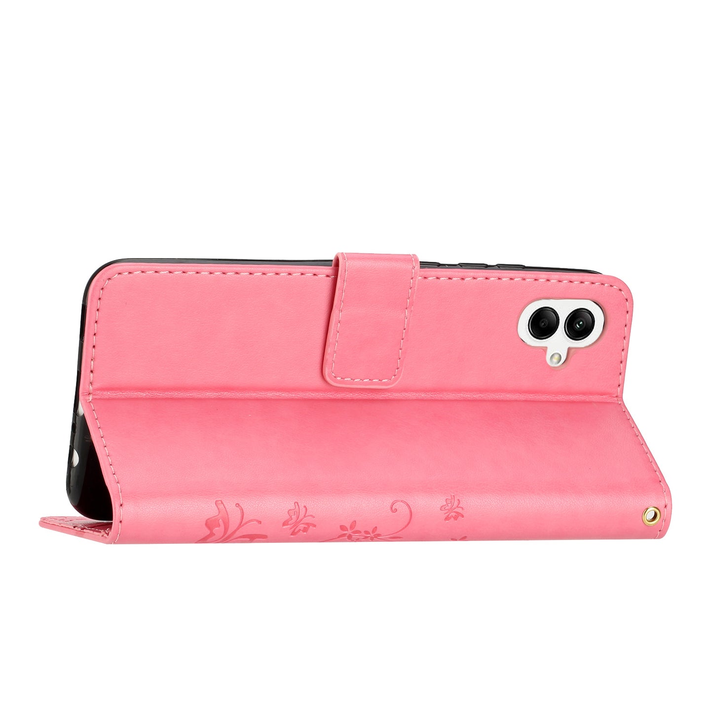 For Samsung Galaxy A06 Case PU Leather Phone Wallet Cover with Strap - Pink