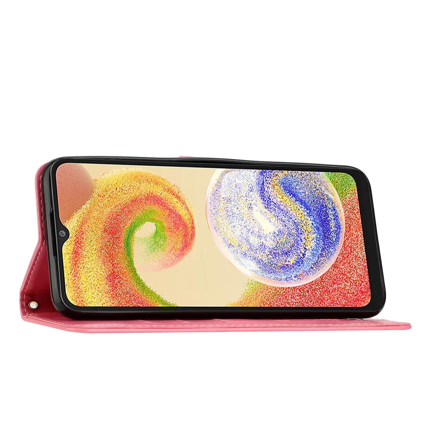 For Samsung Galaxy A06 Case PU Leather Phone Wallet Cover with Strap - Pink
