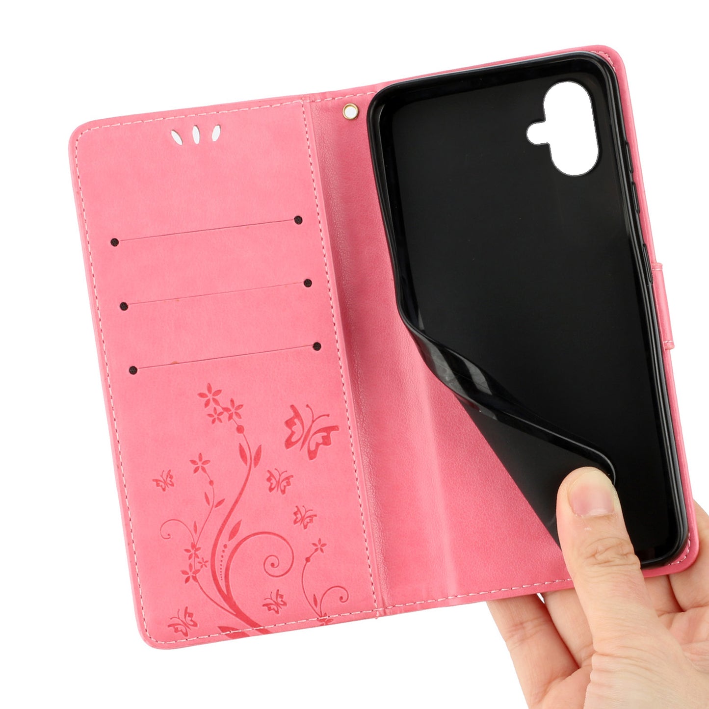 For Samsung Galaxy A06 Case PU Leather Phone Wallet Cover with Strap - Pink