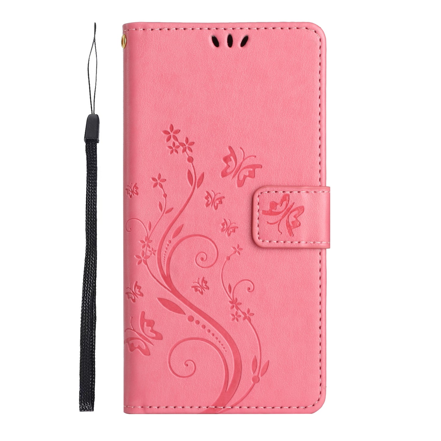 For Samsung Galaxy A06 Case PU Leather Phone Wallet Cover with Strap - Pink