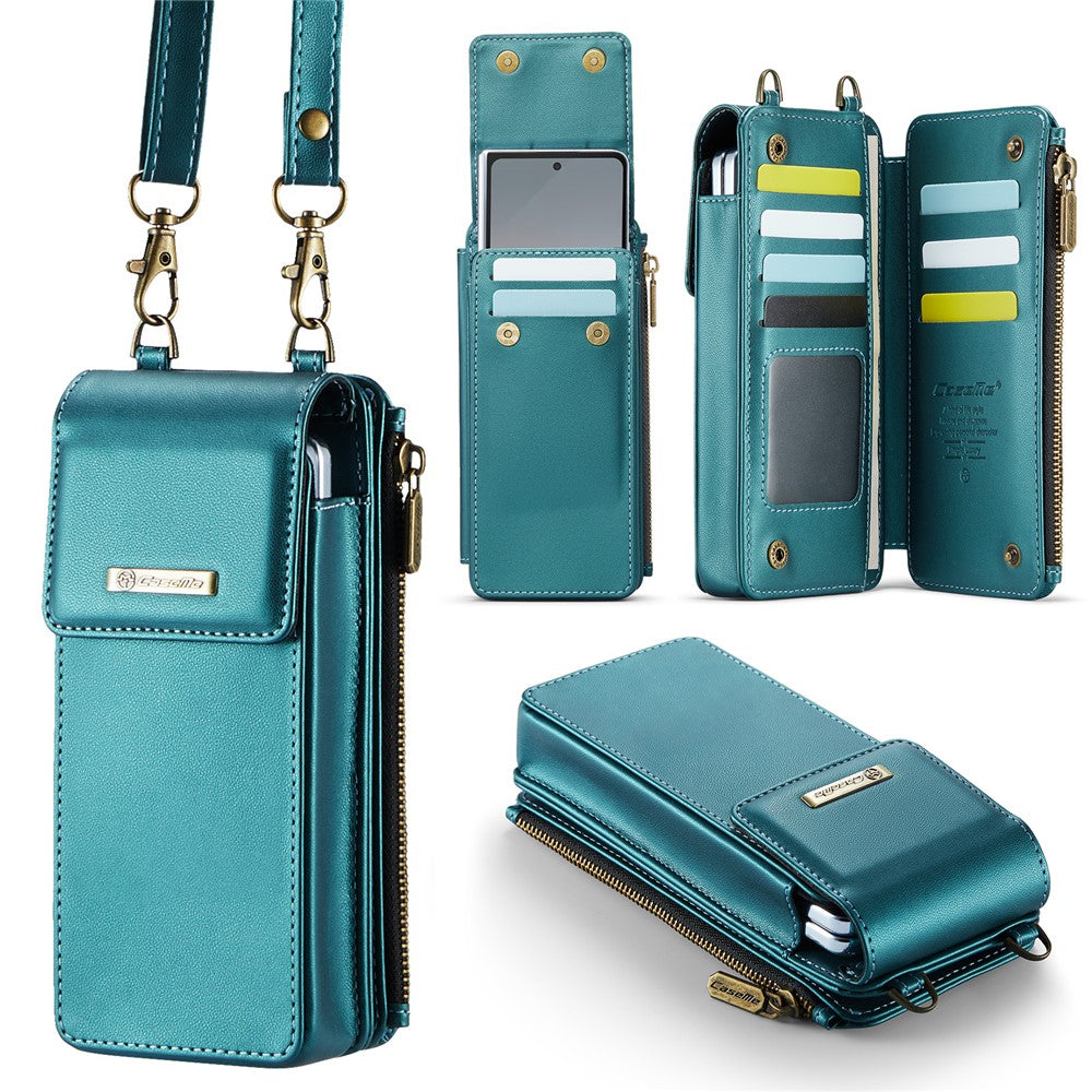CASEME ME50 Phone Shoulder Bag for Samsung Galaxy Z Fold7 5G / Z Fold6 5G / Z Fold5 5G / Z Fold4 5G / Z Fold3 5G RFID Blocking Leather Pouch - Blue