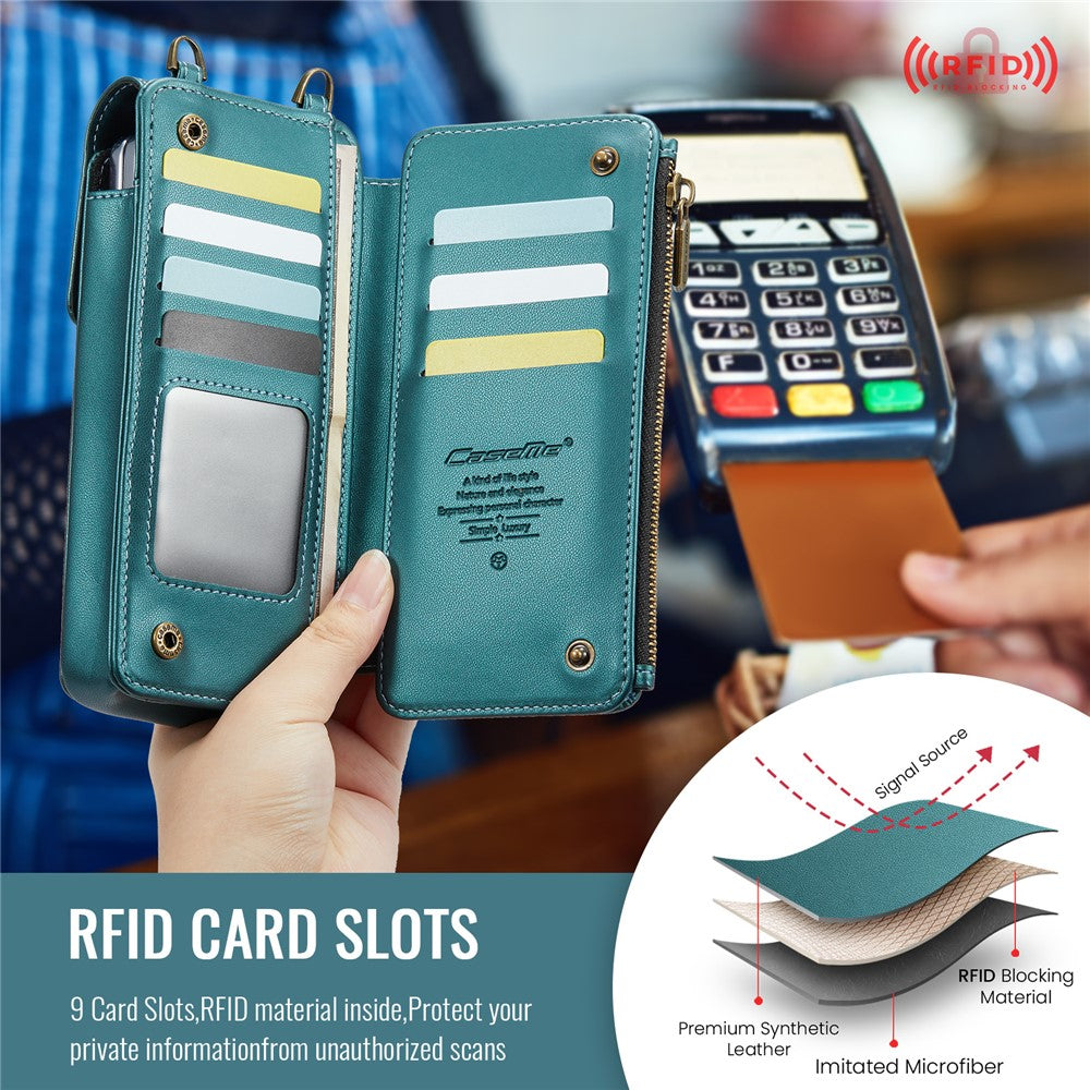 CASEME ME50 Phone Shoulder Bag for Samsung Galaxy Z Fold7 5G / Z Fold6 5G / Z Fold5 5G / Z Fold4 5G / Z Fold3 5G RFID Blocking Leather Pouch - Blue