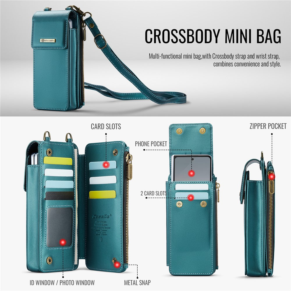 CASEME ME50 Phone Shoulder Bag for Samsung Galaxy Z Fold7 5G / Z Fold6 5G / Z Fold5 5G / Z Fold4 5G / Z Fold3 5G RFID Blocking Leather Pouch - Blue