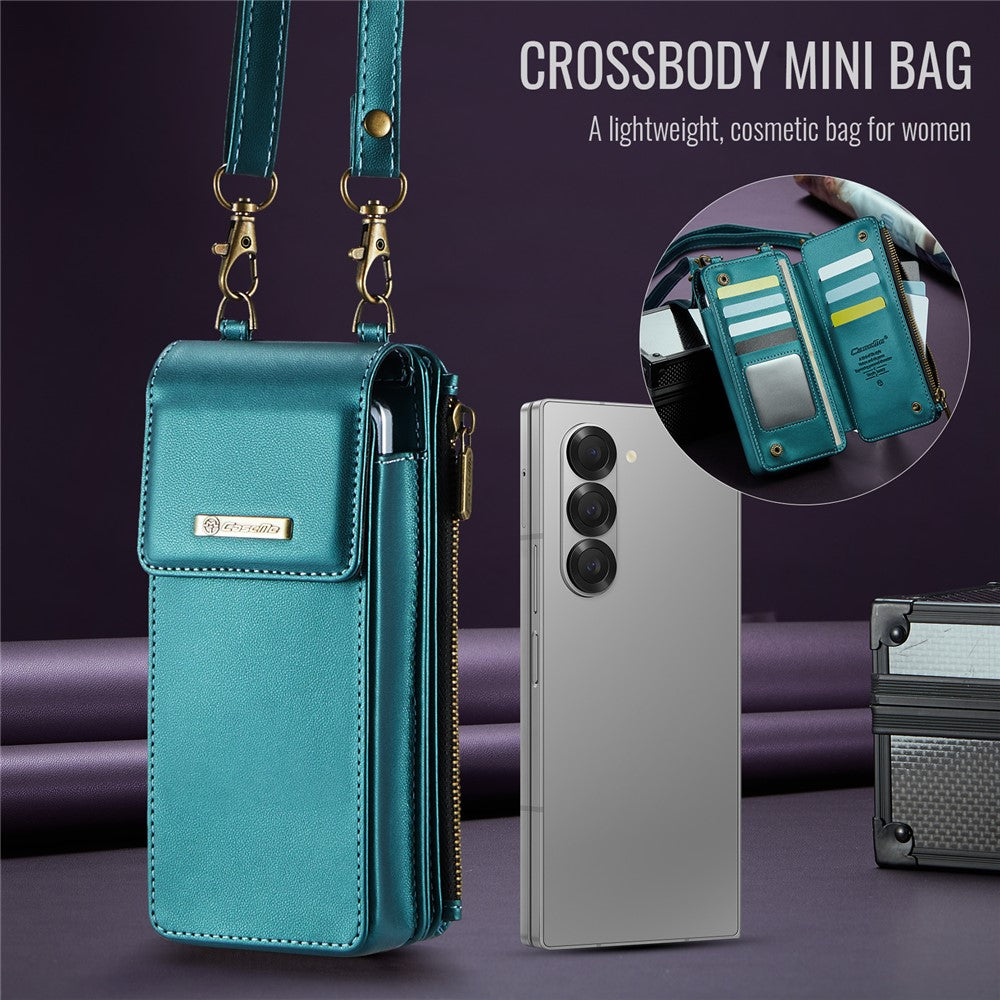CASEME ME50 Phone Shoulder Bag for Samsung Galaxy Z Fold7 5G / Z Fold6 5G / Z Fold5 5G / Z Fold4 5G / Z Fold3 5G RFID Blocking Leather Pouch - Blue