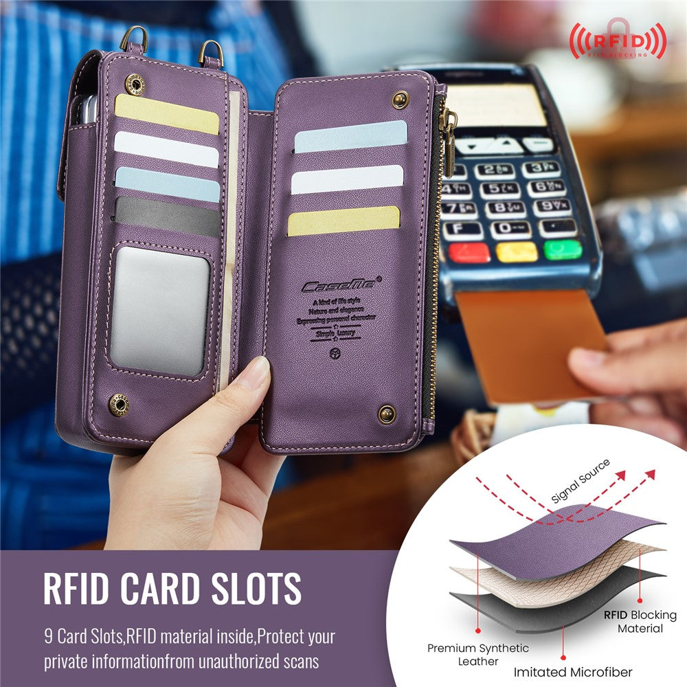CASEME ME50 Phone Shoulder Bag for Samsung Galaxy Z Fold7 5G / Z Fold6 5G / Z Fold5 5G / Z Fold4 5G / Z Fold3 5G RFID Blocking Leather Pouch - Purple