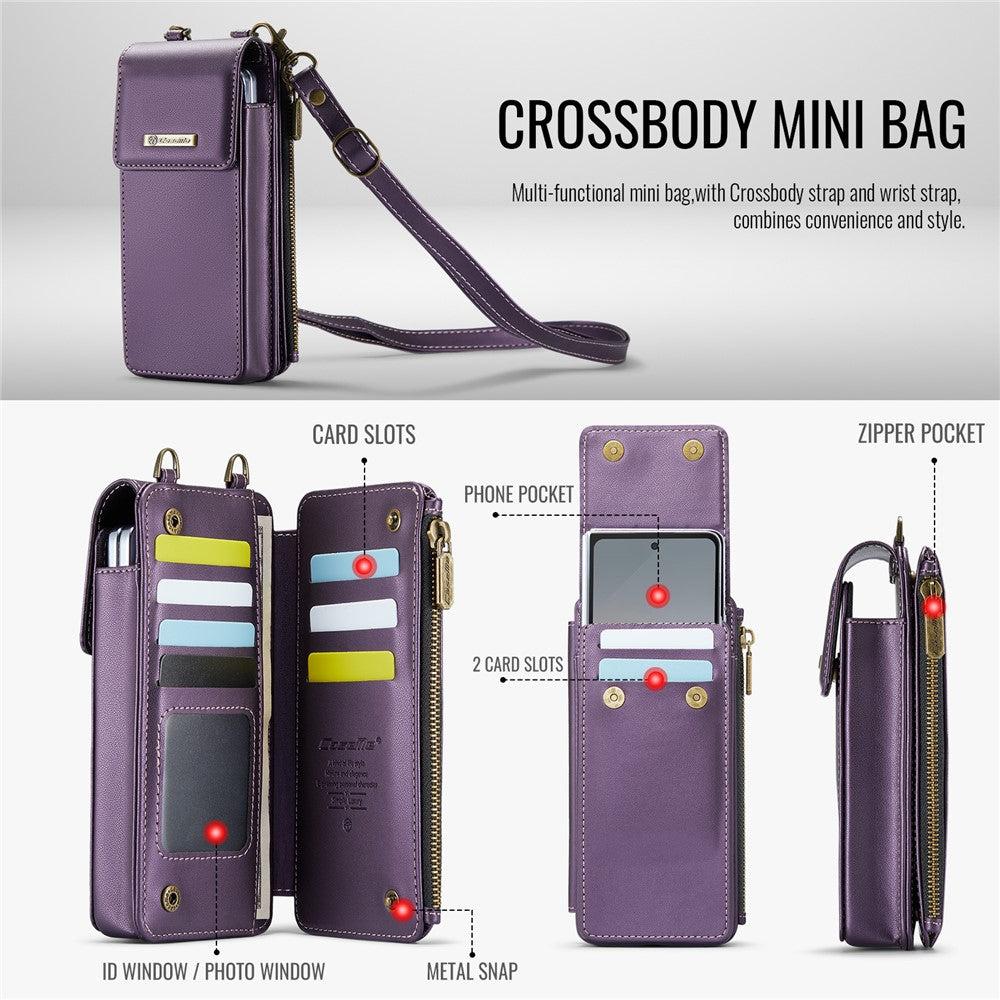 CASEME ME50 Phone Shoulder Bag for Samsung Galaxy Z Fold7 5G / Z Fold6 5G / Z Fold5 5G / Z Fold4 5G / Z Fold3 5G RFID Blocking Leather Pouch - Purple